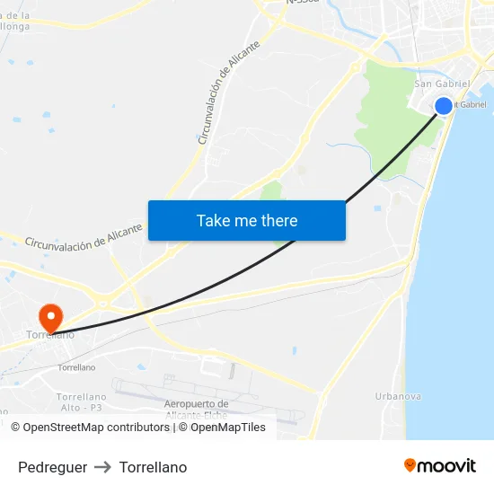 Pedreguer to Torrellano map