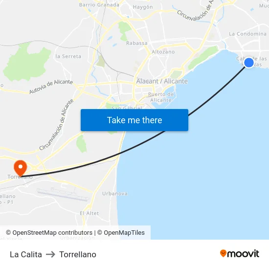 La Calita to Torrellano map