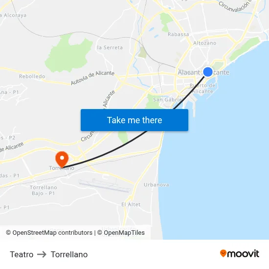 Teatro to Torrellano map