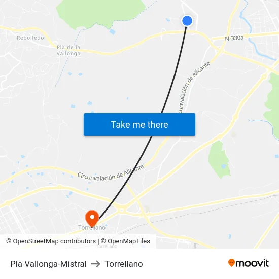 Pla Vallonga-Mistral to Torrellano map