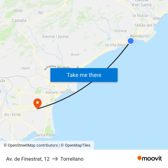 Av. de Finestrat, 12 to Torrellano map