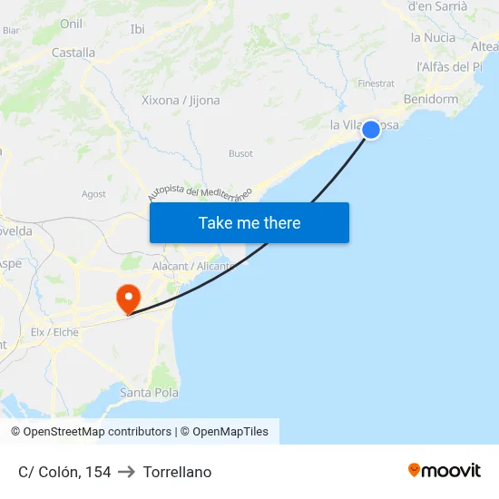 C/ Colón, 154 to Torrellano map