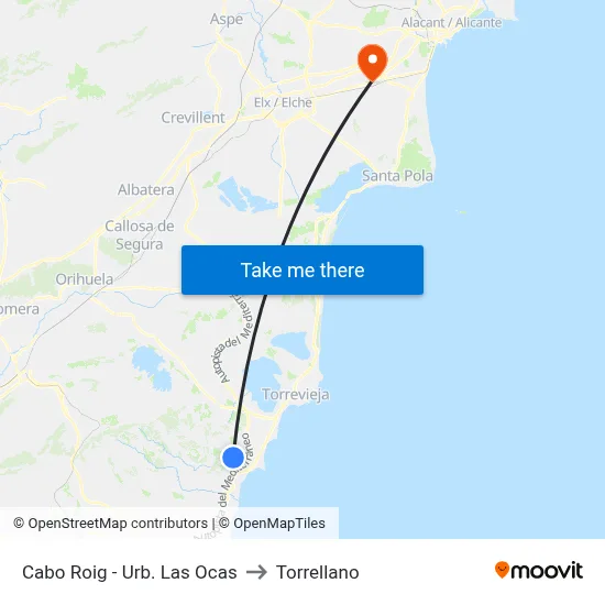 Cabo Roig - Urb. Las Ocas to Torrellano map