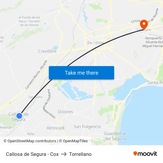 Callosa de Segura - Cox to Torrellano map