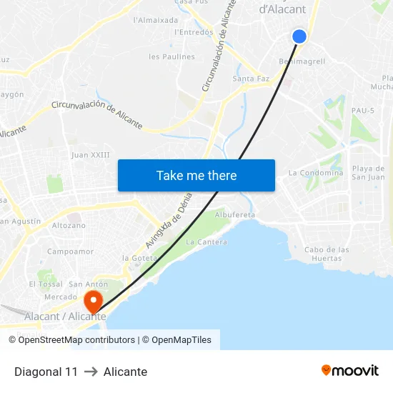 Diagonal 11 to Alicante map