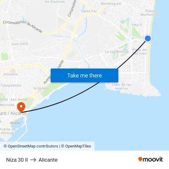 Niza 30 II to Alicante map