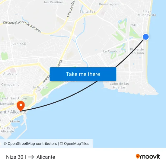 Niza 30 I to Alicante map