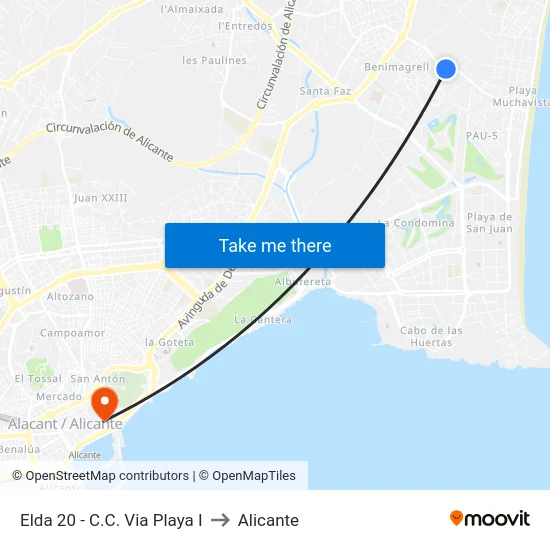 Elda 20 - C.C. Via Playa I to Alicante map