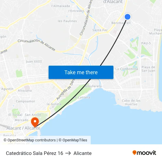 Catedrático Sala Pérez 16 to Alicante map