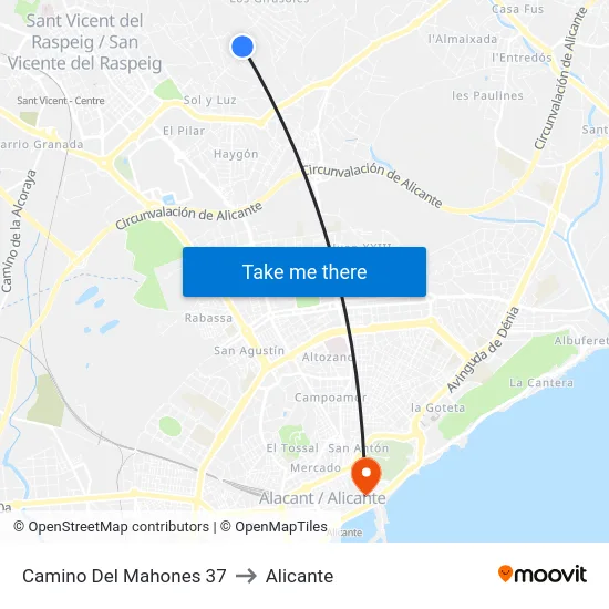 Camino Del Mahones 37 to Alicante map