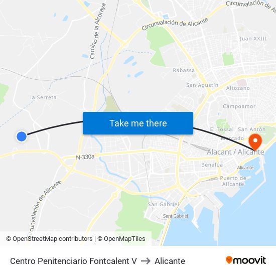 Centro Penitenciario Fontcalent V to Alicante map