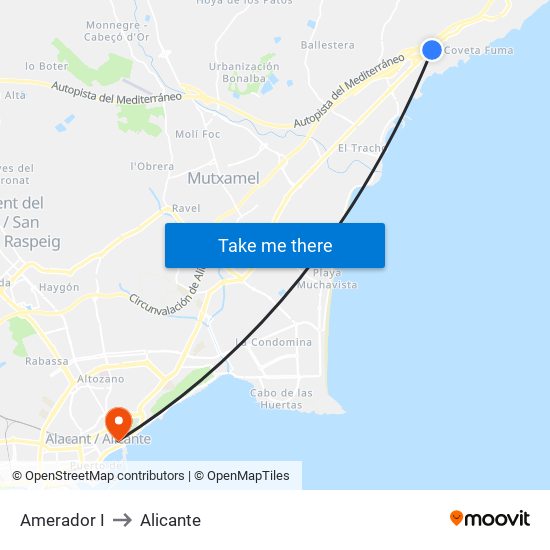 Amerador I to Alicante map