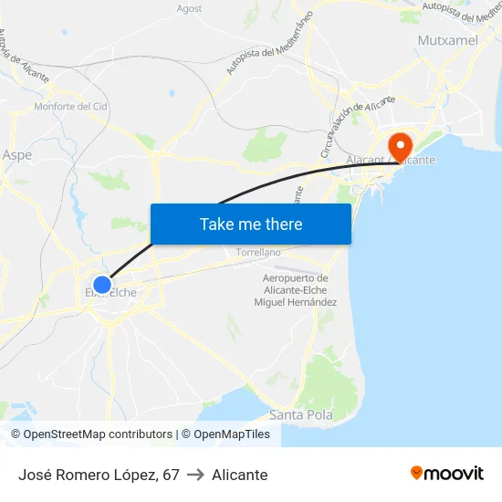 José Romero López, 67 to Alicante map