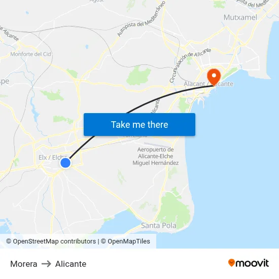 Morera to Alicante map