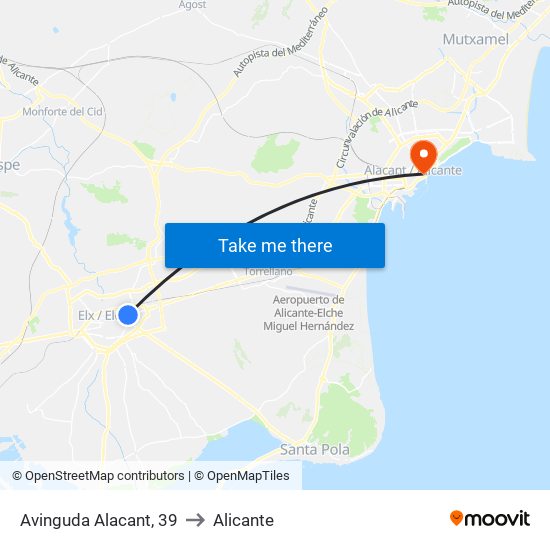 Avinguda Alacant, 39 to Alicante map