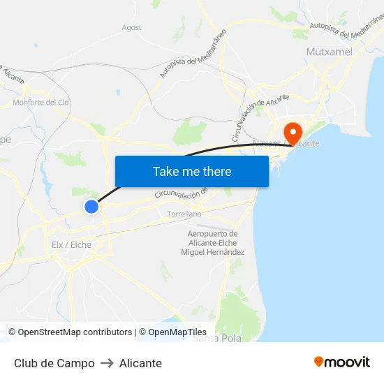 Club de Campo to Alicante map