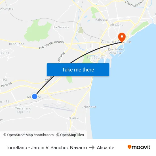 Torrellano - Jardin V. Sánchez Navarro to Alicante map