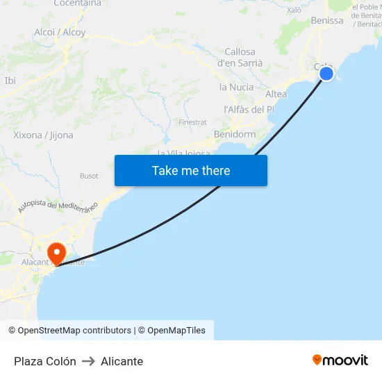 Plaza Colón to Alicante map