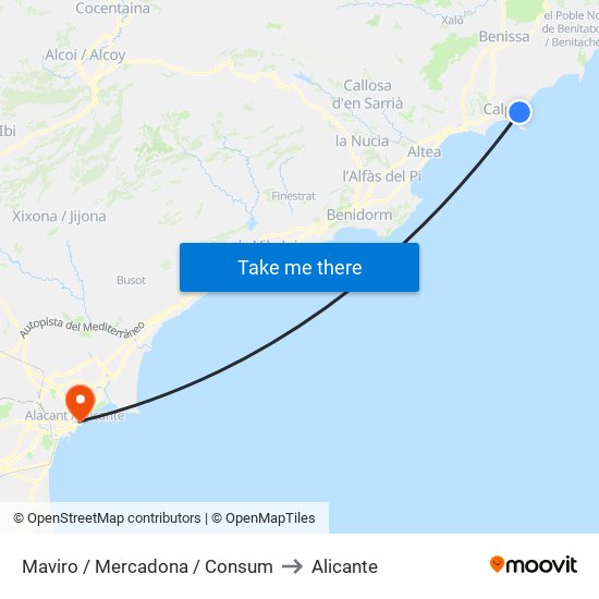 Maviro / Mercadona / Consum to Alicante map