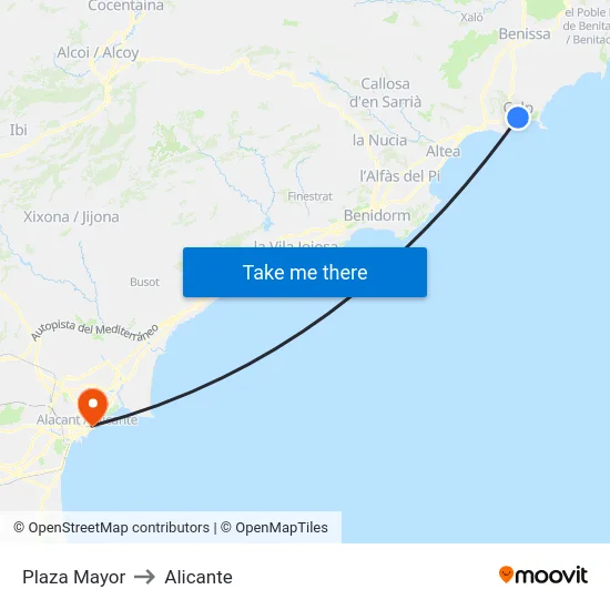 Plaza Mayor to Alicante map