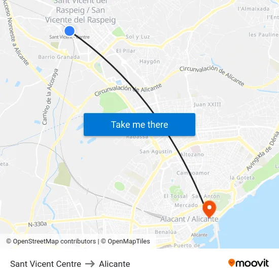 Sant Vicent Centre to Alicante map