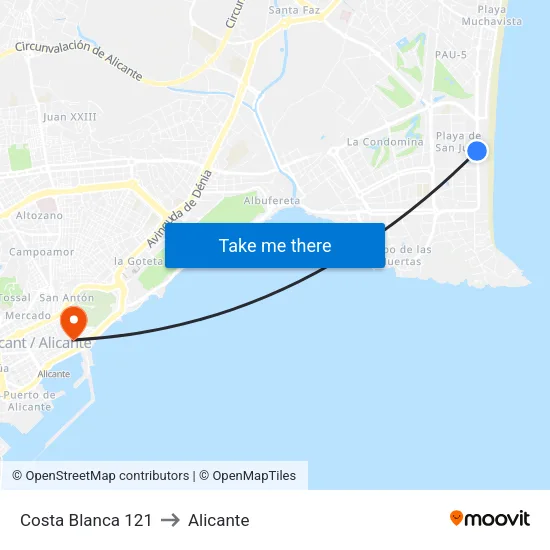 Costa Blanca 121 to Alicante map