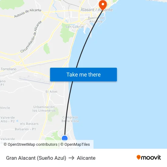 Gran Alacant (Sueño Azul) to Alicante map