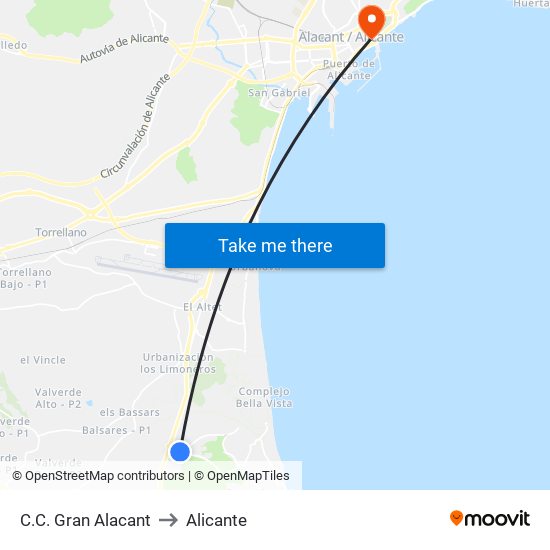 C.C. Gran Alacant to Alicante map