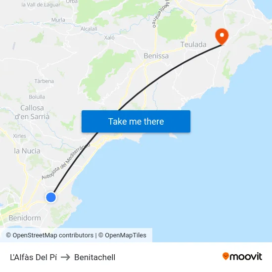L'Alfàs Del Pí to Benitachell map