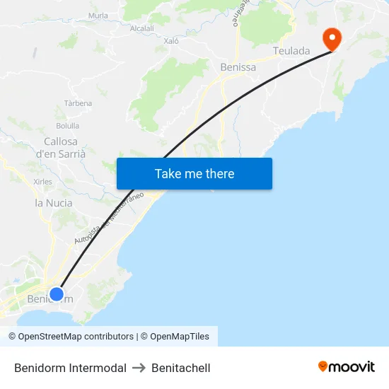 Benidorm Intermodal to Benitachell map