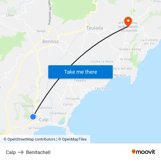 Calp to Benitachell map