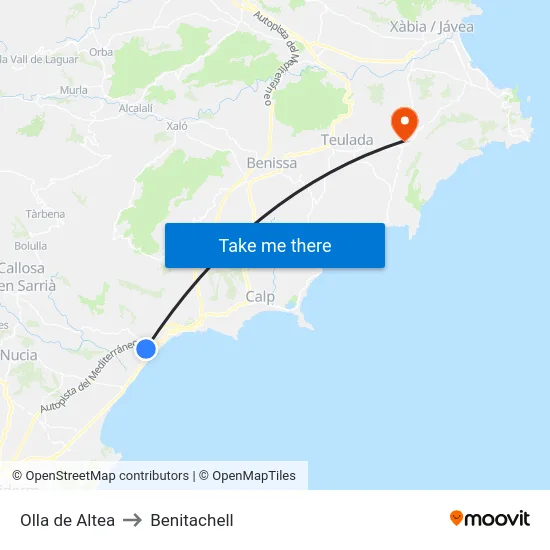 Olla de Altea to Benitachell map