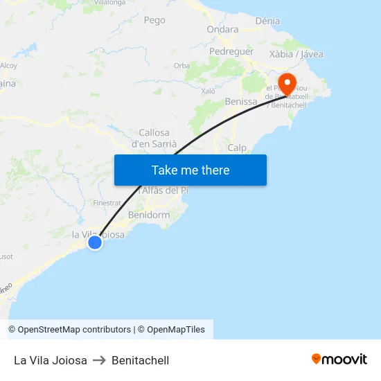 La Vila Joiosa to Benitachell map