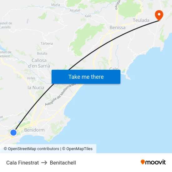Cala Finestrat to Benitachell map