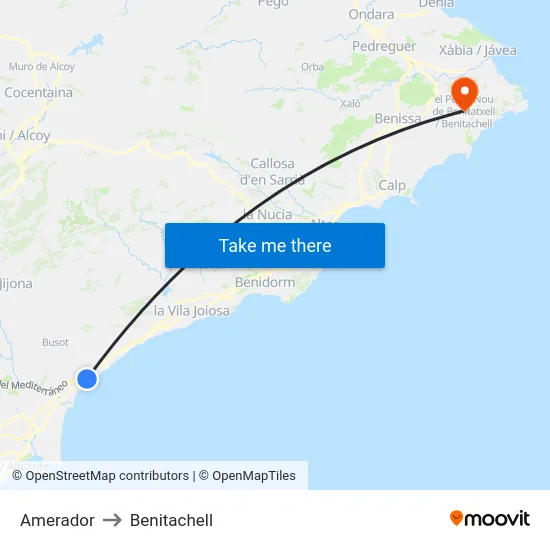 Amerador to Benitachell map