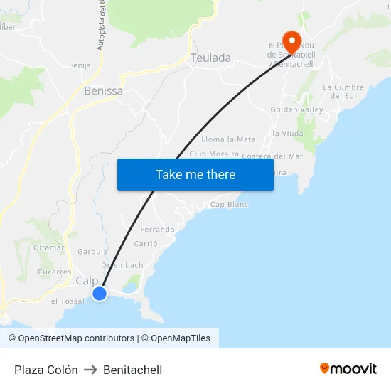 Plaza Colón to Benitachell map