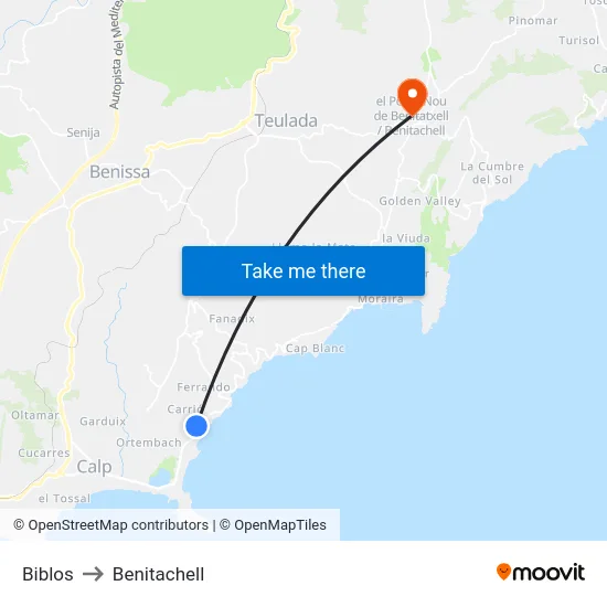 Biblos to Benitachell map