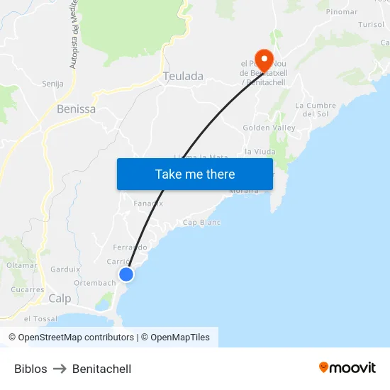 Biblos to Benitachell map