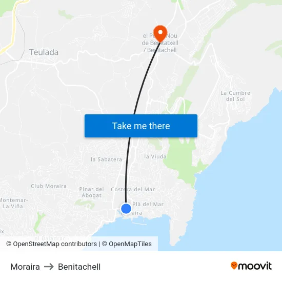 Moraira to Benitachell map