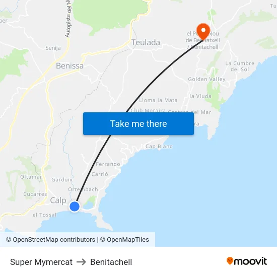 Super Mymercat to Benitachell map
