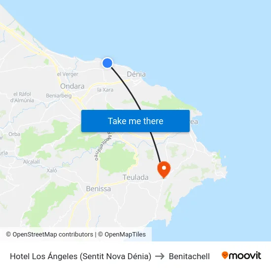 Hotel Los Ángeles (Sentit Nova Dénia) to Benitachell map