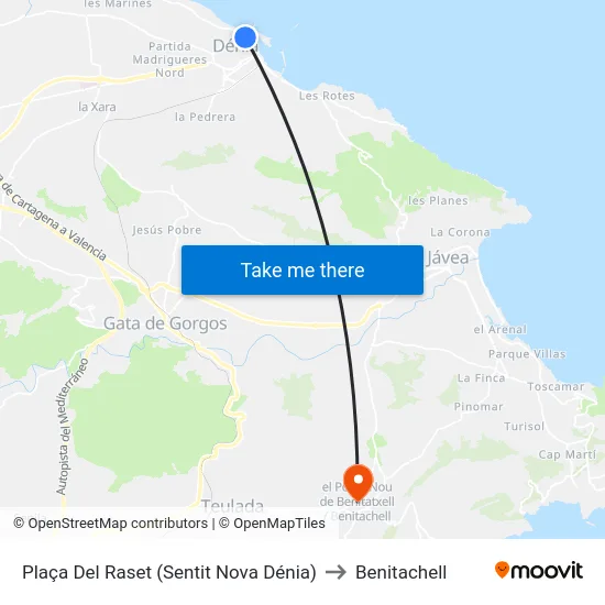 Plaça Del Raset (Sentit Nova Dénia) to Benitachell map