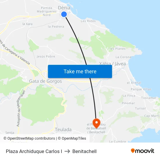 Plaza Archiduque Carlos I to Benitachell map