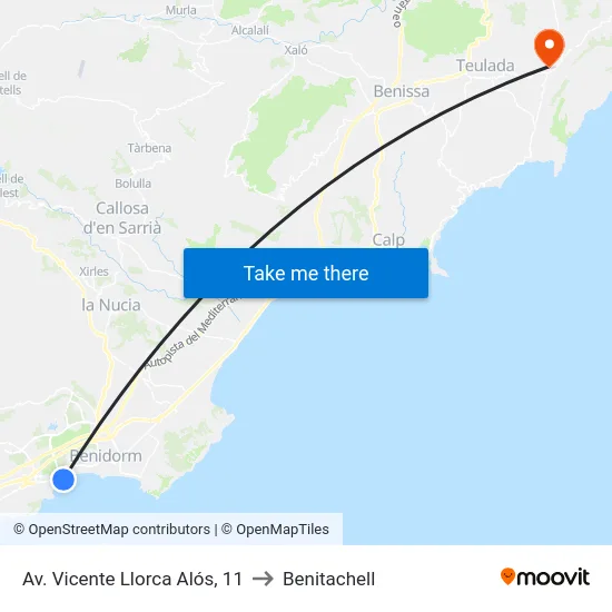 Av. Vicente Llorca Alós, 11 to Benitachell map