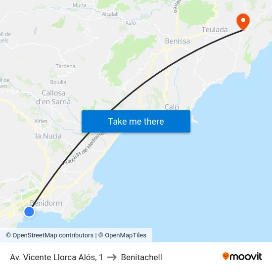 Av. Vicente Llorca Alós, 1 to Benitachell map