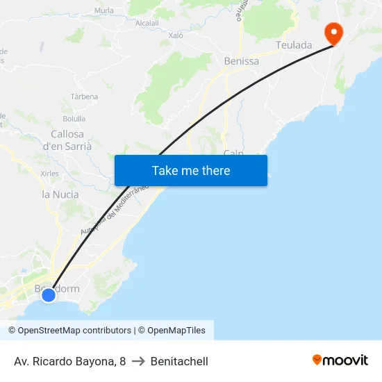 Av. Ricardo Bayona, 8 to Benitachell map