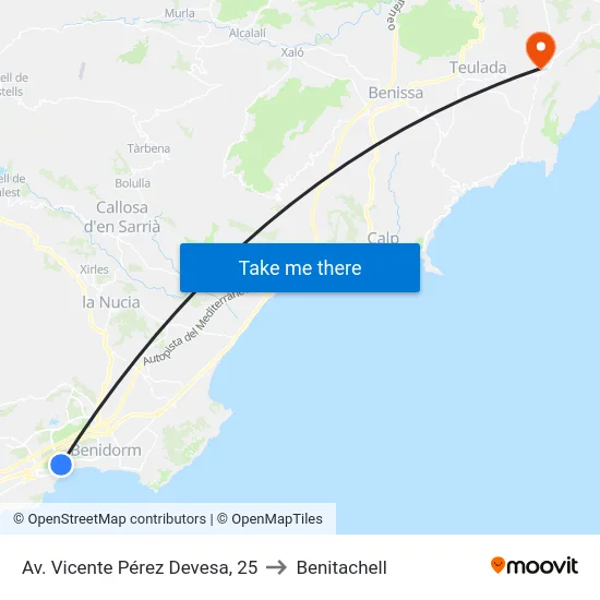 Av. Vicente Pérez Devesa, 25 to Benitachell map