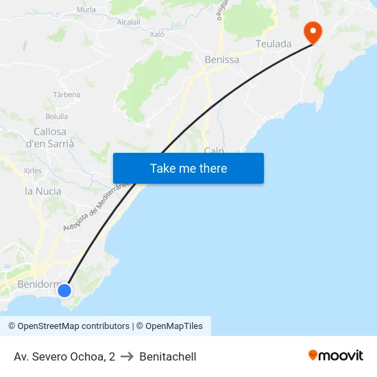 Av. Severo Ochoa, 2 to Benitachell map