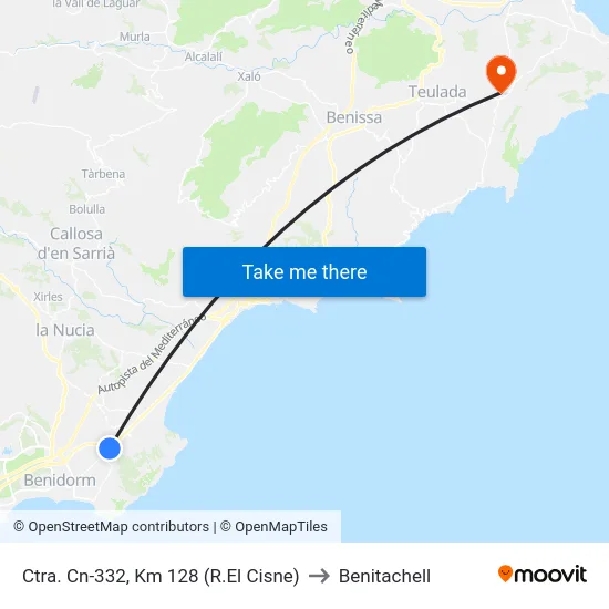 Ctra. Cn-332, Km 128 (R.El Cisne) to Benitachell map