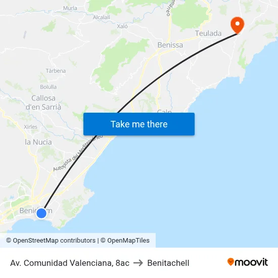 Av. Comunidad Valenciana, 8ac to Benitachell map